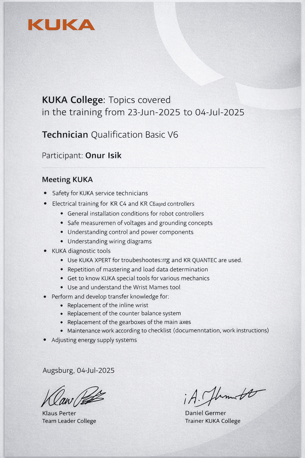 KUKA Robot Certification