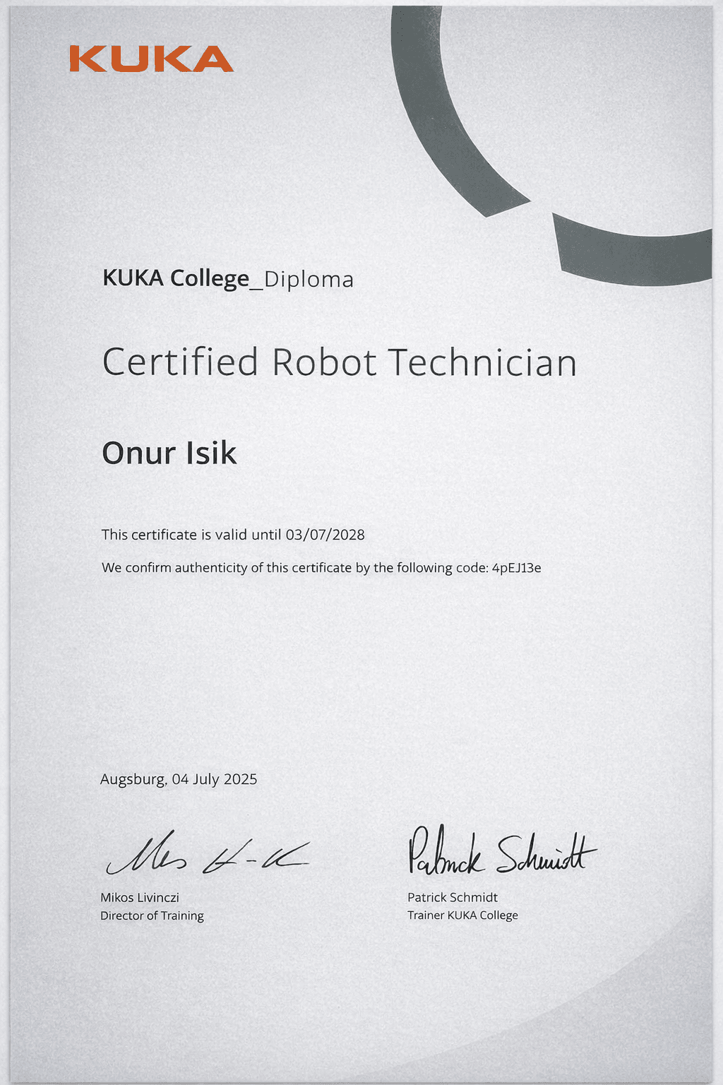 KUKA Technician Qualification