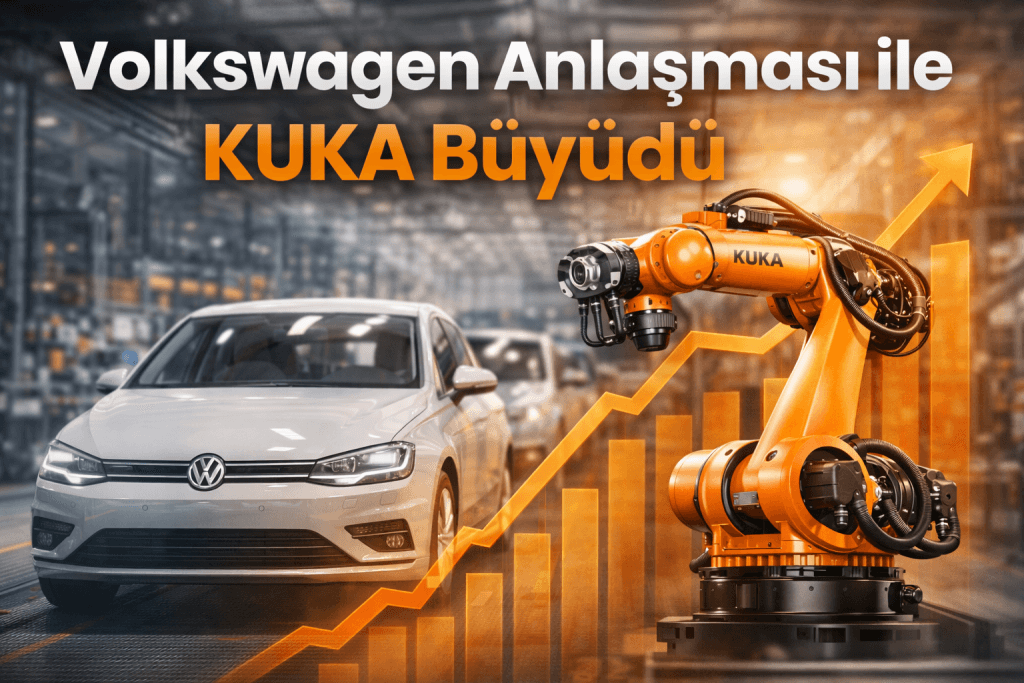 Volkswagen anlaşması ile büyüyen KUKA robot firması, otomotiv üretim hattında KUKA endüstriyel robot kullanımı, KUKA robot tarihi ve gelişimi görseli
